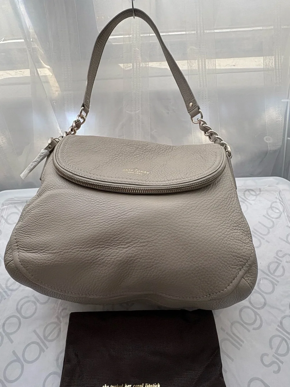 NWT Kate Spade Cobble Hill Penny Leather Shoulder Bag Oyster Gray PXRU2736